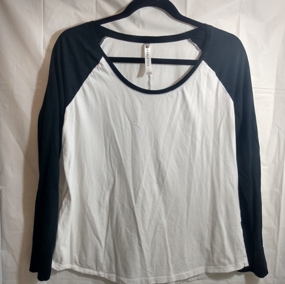 Fabletics blue and white long sleeved t-shirt
